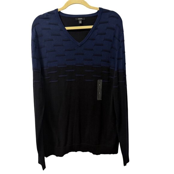 Alfani Mens V-Neck Blue & Black Textured Sweater Sz L 100% Cotton sweater. NWOT - Picture 4 of 12